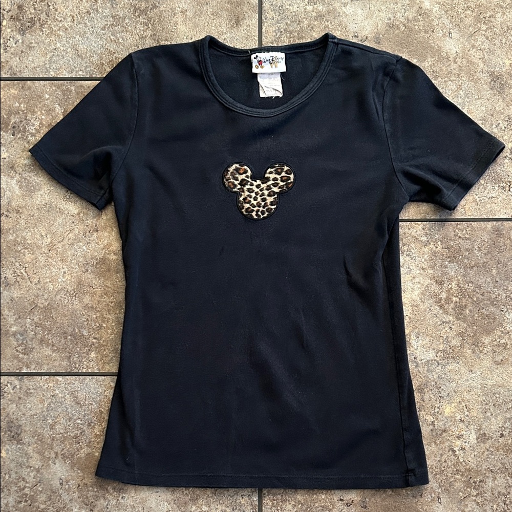 Vintage Black  T-Shirt with Leopard Print Micky USA🇺🇸
